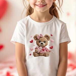 Valentine Bear T-shirt (Faux Fluffy crochet) Girl T-shirt short sleeve 2T-5T New